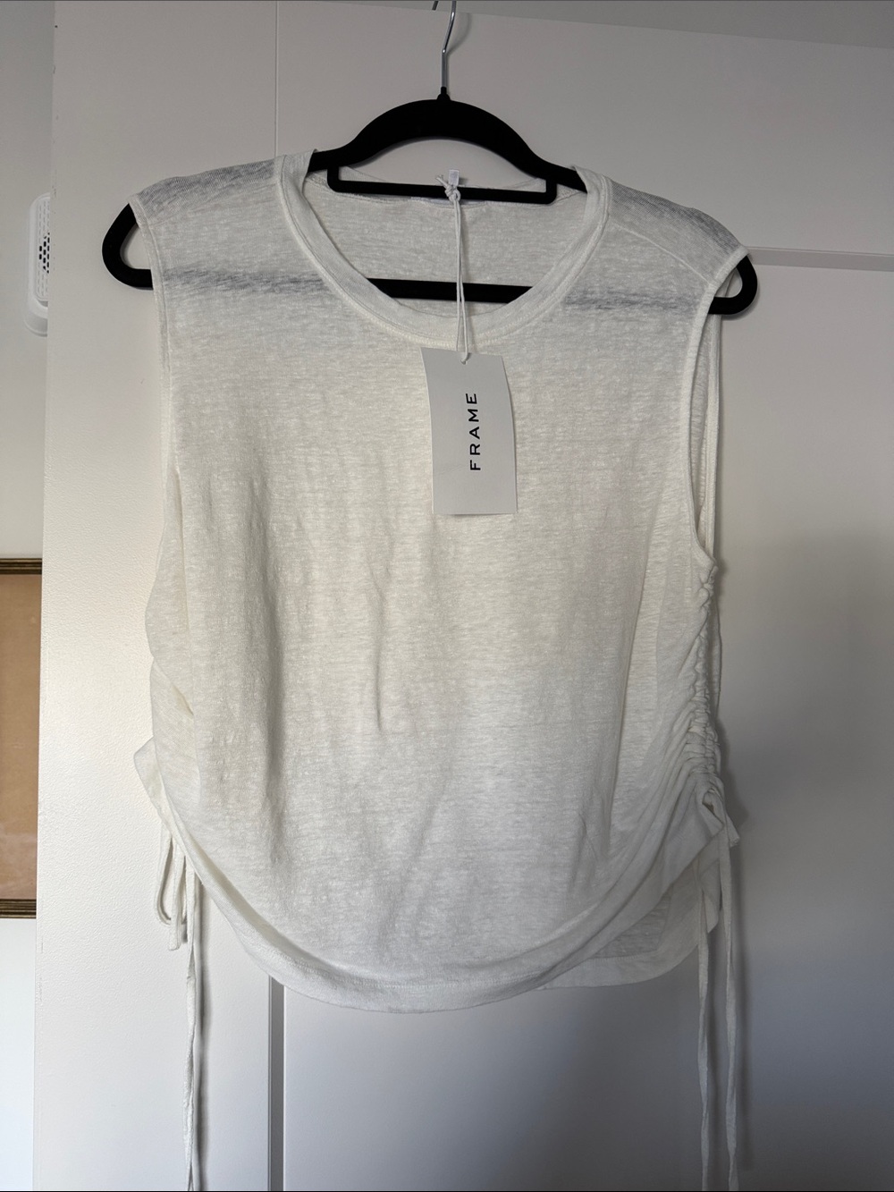 Frame Denim White Side-Ruched Sleeveless Tank